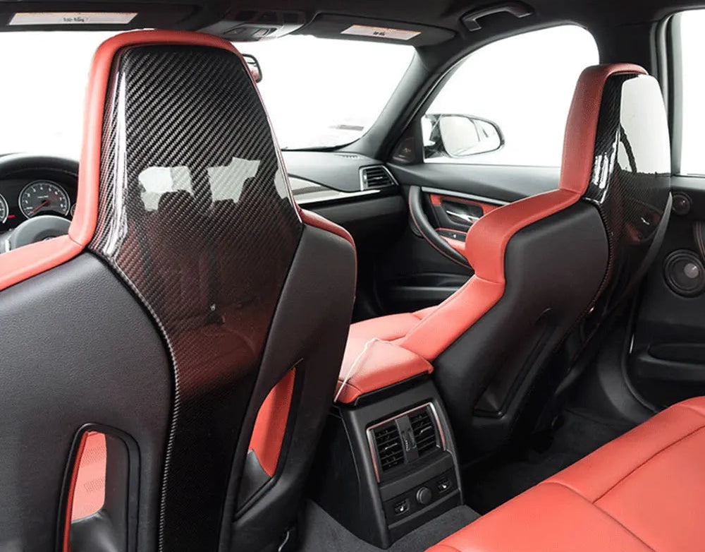 BMW M2 Competition F87 dry carbon seat back cover installed