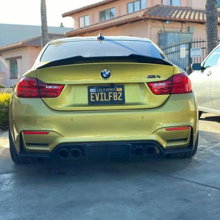 BMW M4 F82 carbon fibre spoiler showing kick-up profile