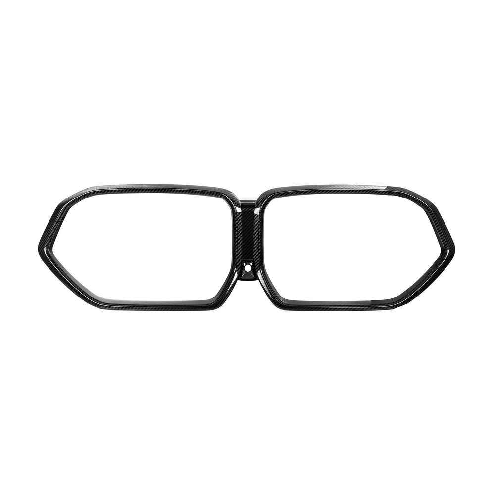 Dry carbon fibre grille frame for BMW X5M F95 LCI showing weave