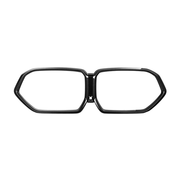 Dry carbon fibre grille frame for BMW X5M F95 LCI showing weave