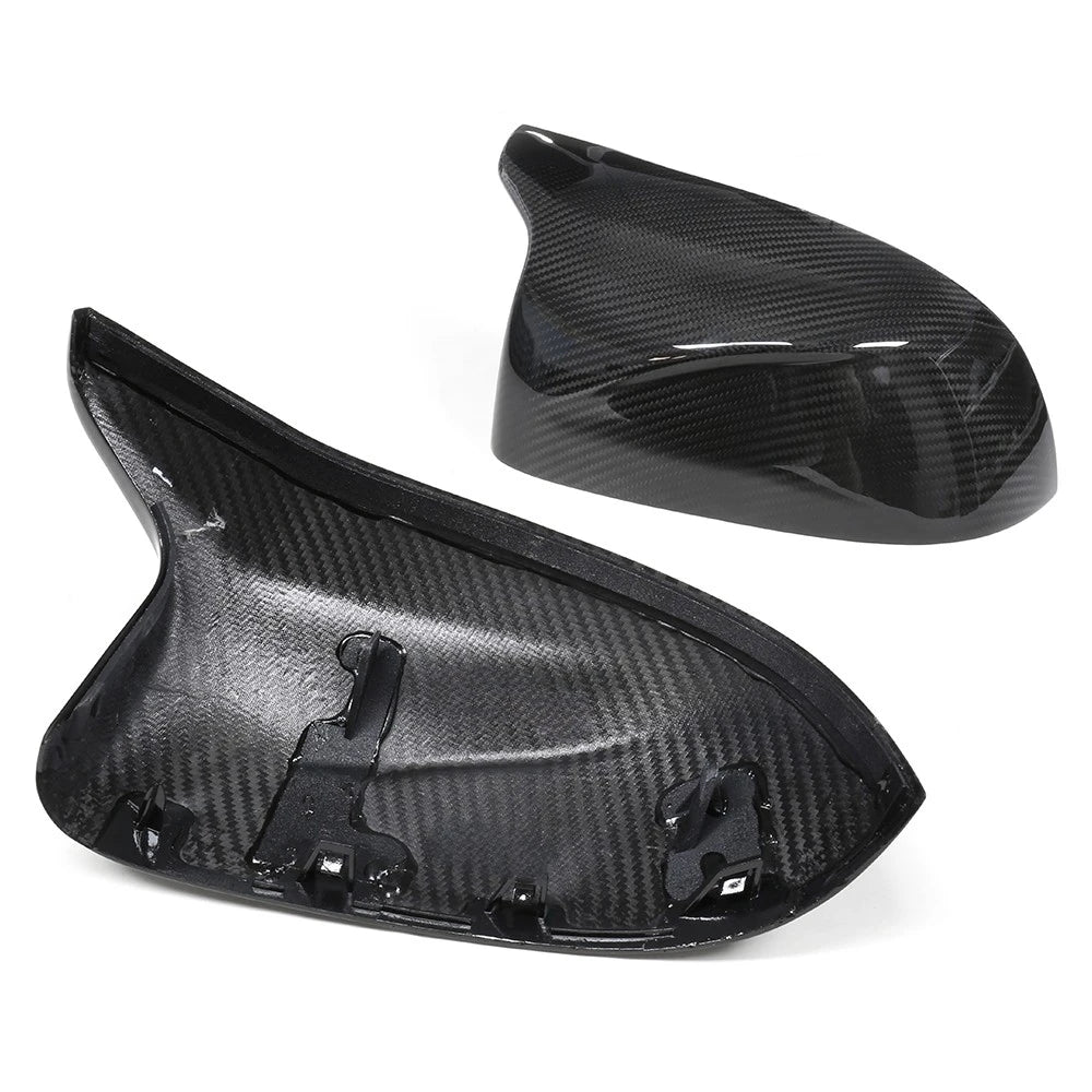 Genuine dry carbon fibre wing mirror covers for BMW X3M X4M X5M X6M showing clips