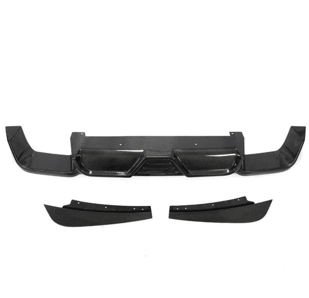 Carbon fibre rear diffuser for BMW X3M showing weave