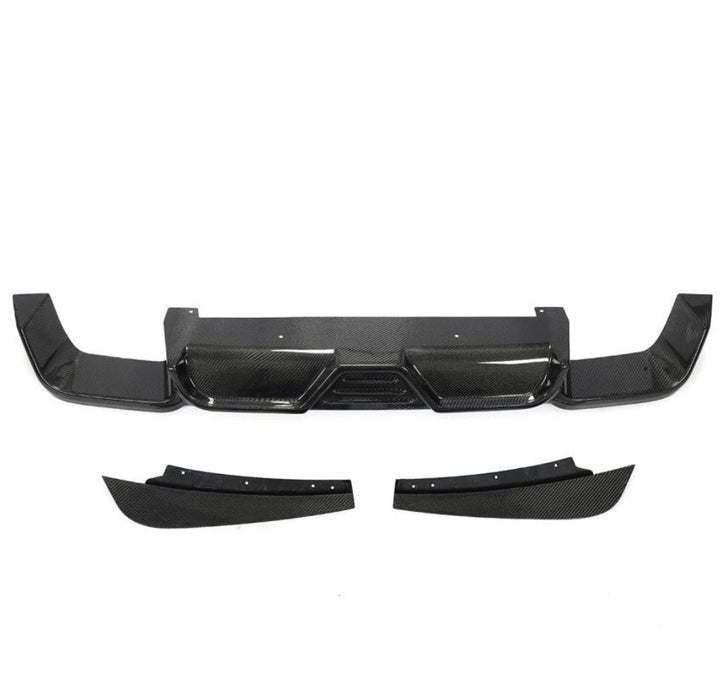 Carbon fibre rear diffuser for BMW X3M showing weave