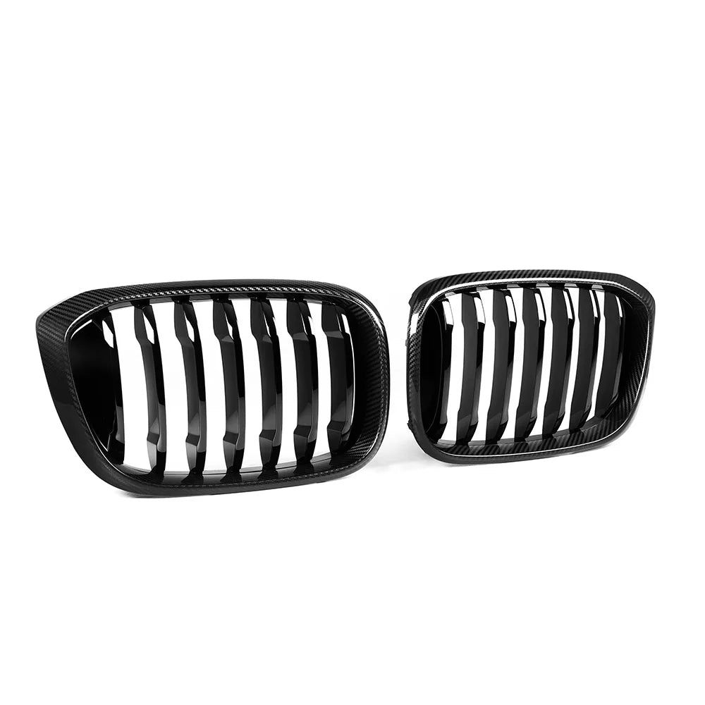 Dry carbon fibre double slat grille for BMW X3 showing weave