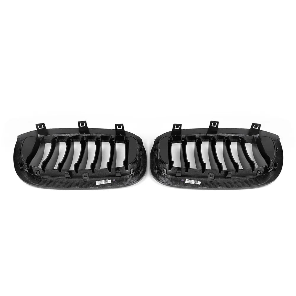 Genuine dry carbon fibre double slat kidney grille for BMW X3 G01 X4 G02 Pre-LCI showing clips