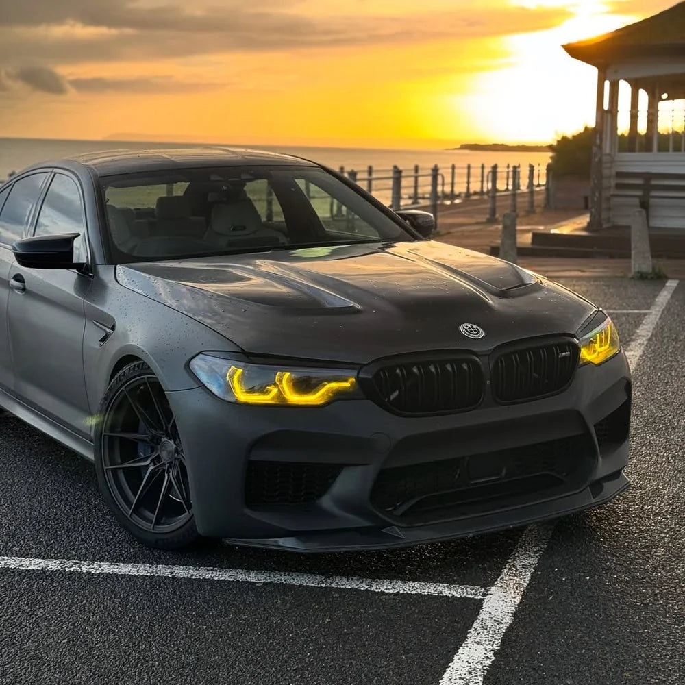 BMW M5 F90 headlight with yellow daytime running light