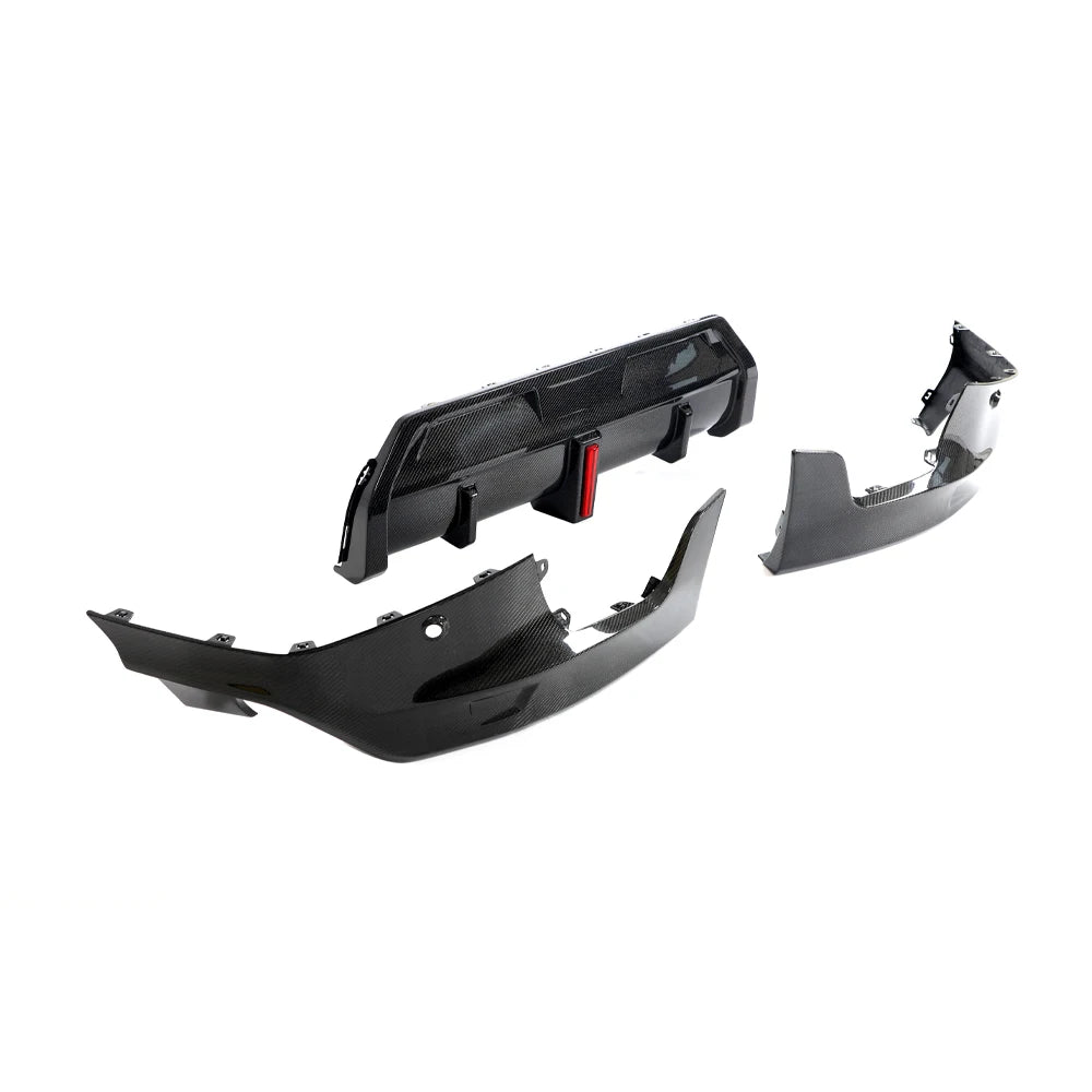 Carbon fibre diffuser corner panel V2 for BMW G42 showing weave