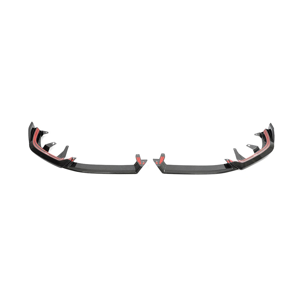 Dry carbon fibre front splitter for BMW G60 M Sport showing weave