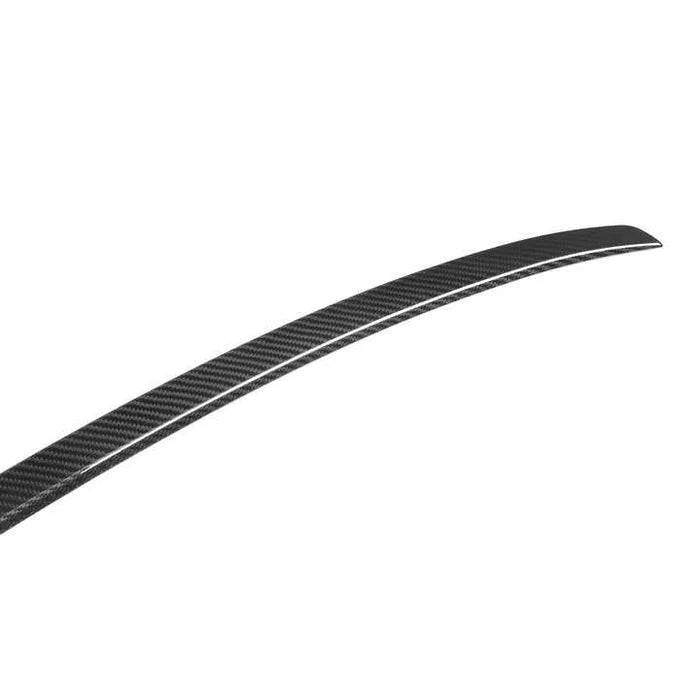 Dry carbon fibre rear spoiler V3 for BMW 5 Series G60 showing weave