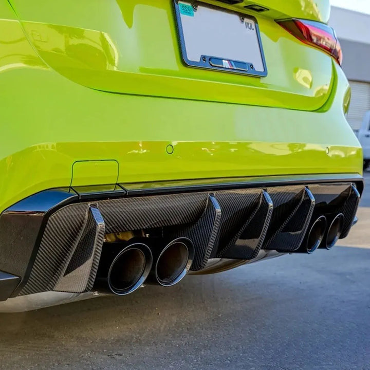 BMW M4 G82 dry carbon fibre diffuser installed alternate shot