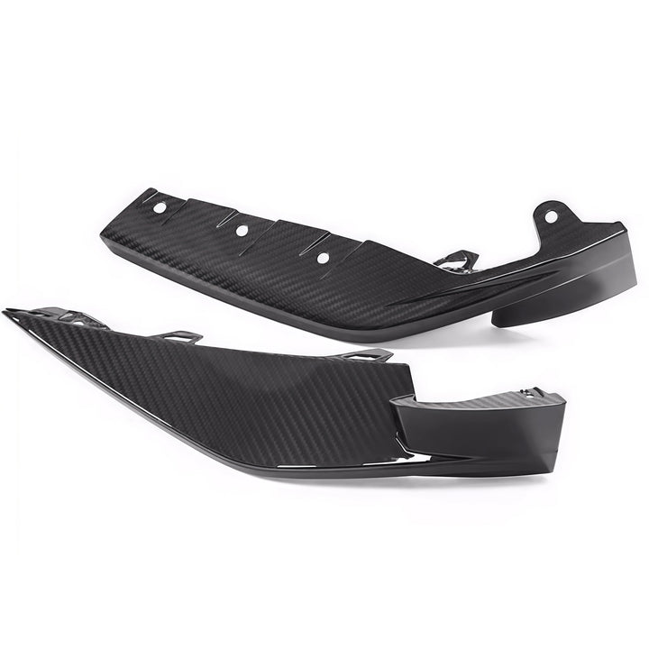 Dry carbon fibre front bumper corner for BMW M3 G80 showing weave