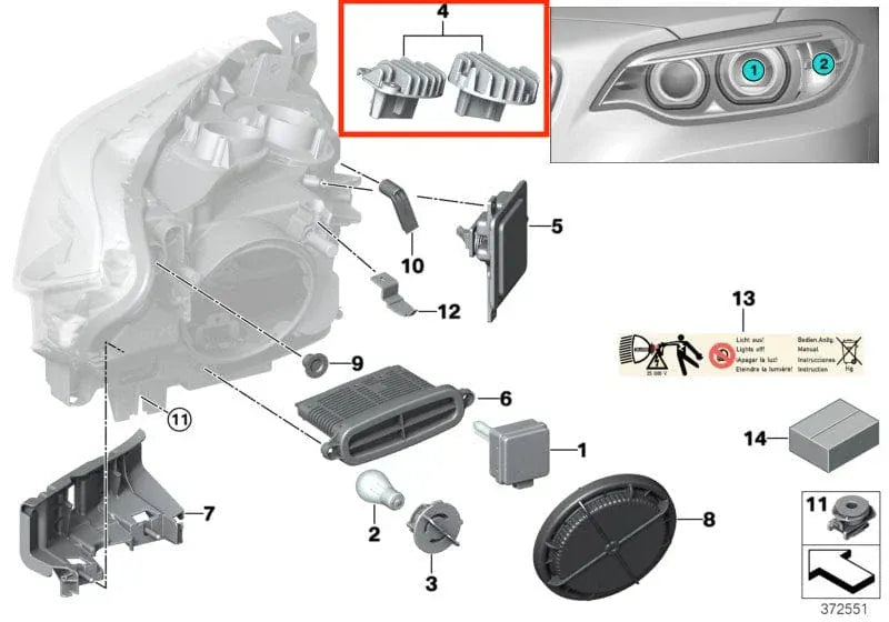 Yellow LED DRL headlight module for BMW M2 F87 Pre-LCI