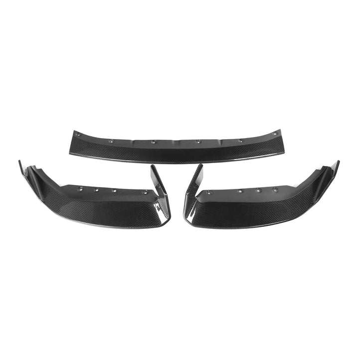 Pre-preg carbon fibre front splitter for BMW M2 G87 on a plain background