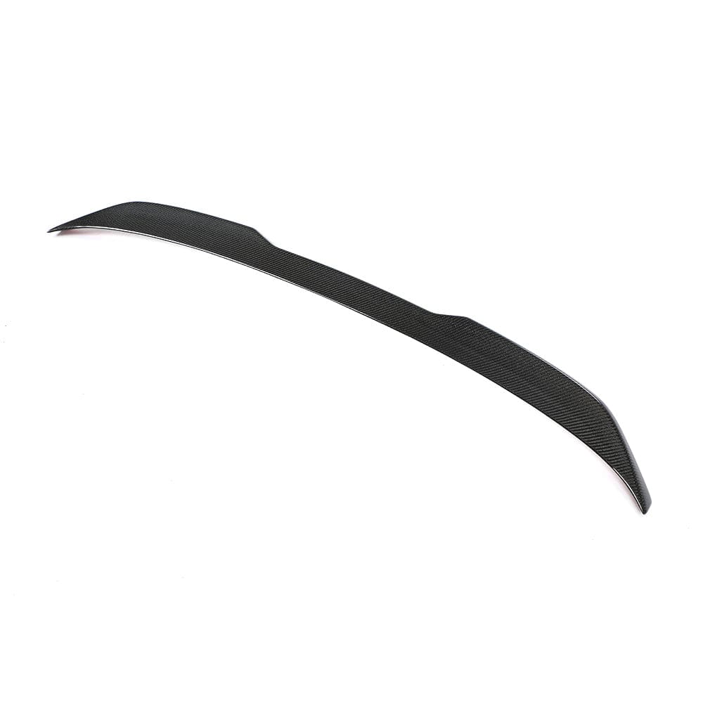 BMW G30 and F90 V2 carbon fibre rear spoiler on a plain background