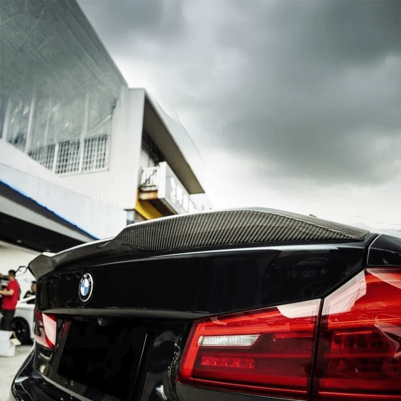 BMW 5 Series G30 M Sport with V2 carbon fibre boot spoiler, rear view