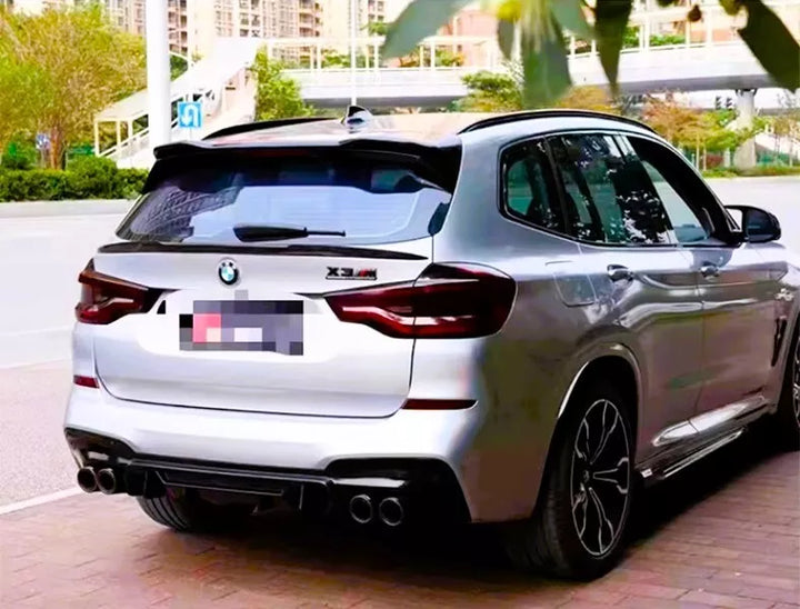 Gloss black boot spoiler fitted to BMW X3 M F97, side profile