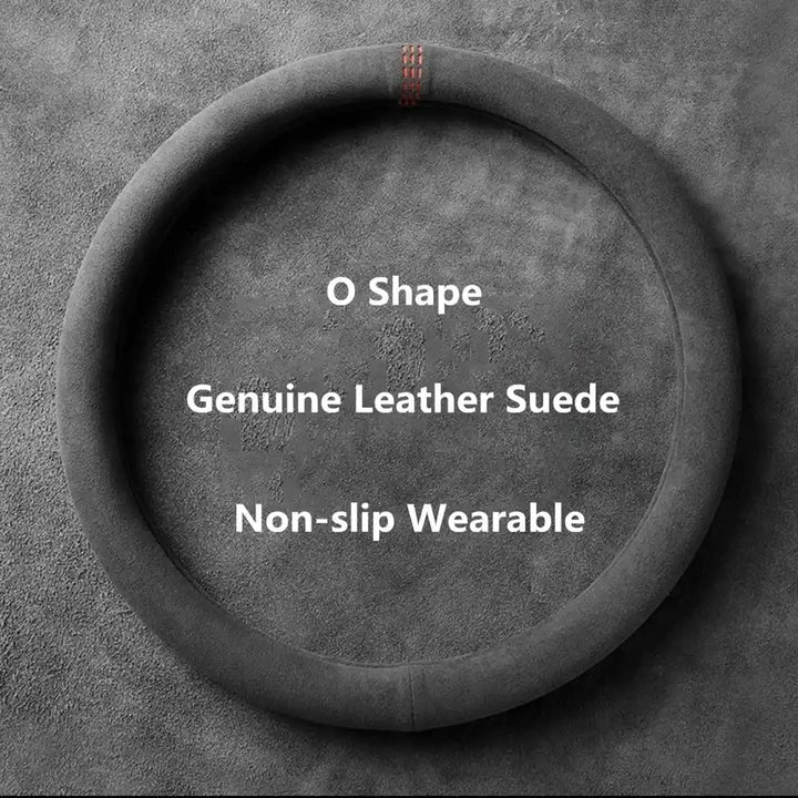 Cowhide Suede Steering Wheel Cover — Universal 37–38cm, Breathable