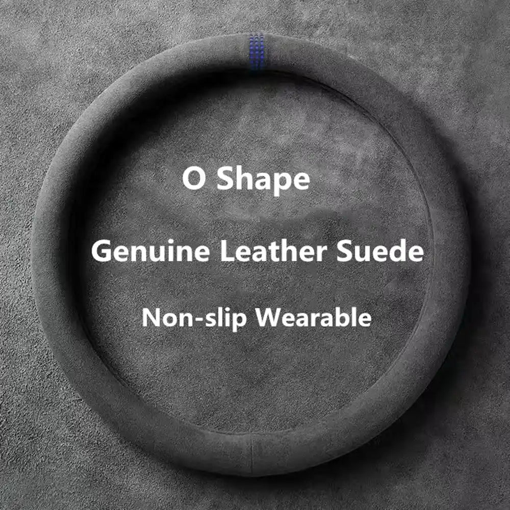 Cowhide Suede Steering Wheel Cover — Universal 37–38cm, Breathable