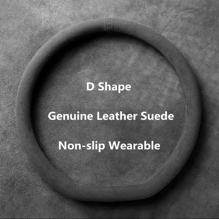 Cowhide Suede Steering Wheel Cover — Universal 37–38cm, Breathable