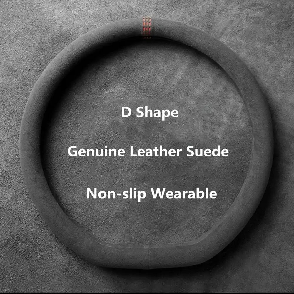 Cowhide Suede Steering Wheel Cover — Universal 37–38cm, Breathable