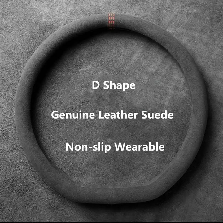 Cowhide Suede Steering Wheel Cover — Universal 37–38cm, Breathable