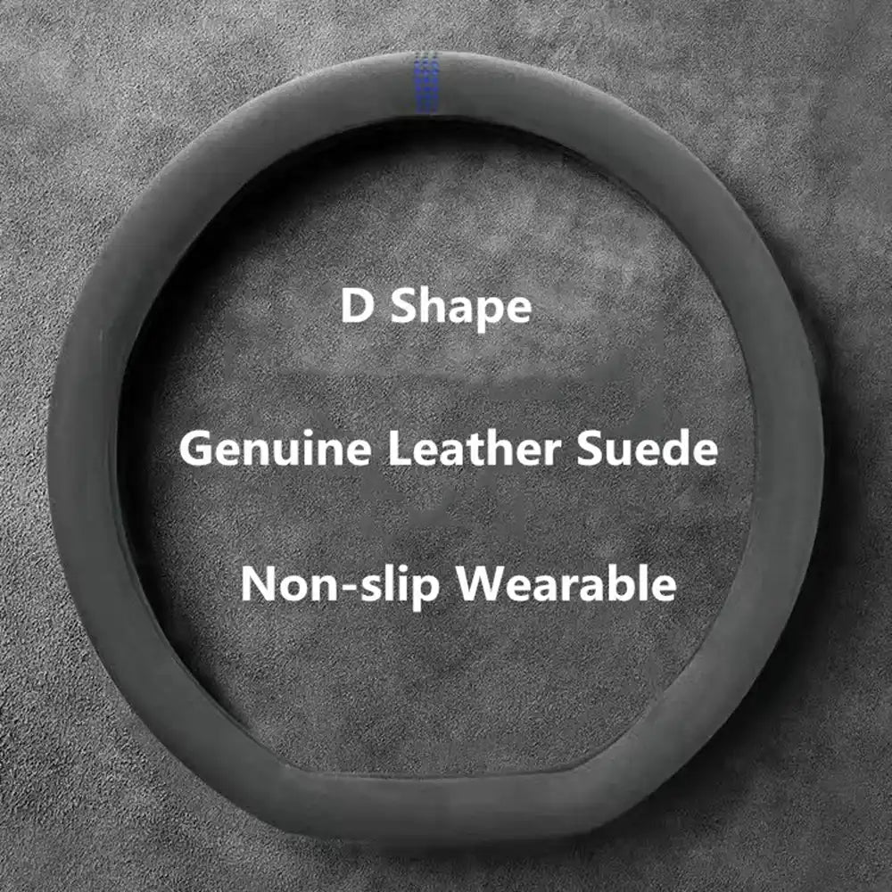 Cowhide Suede Steering Wheel Cover — Universal 37–38cm, Breathable