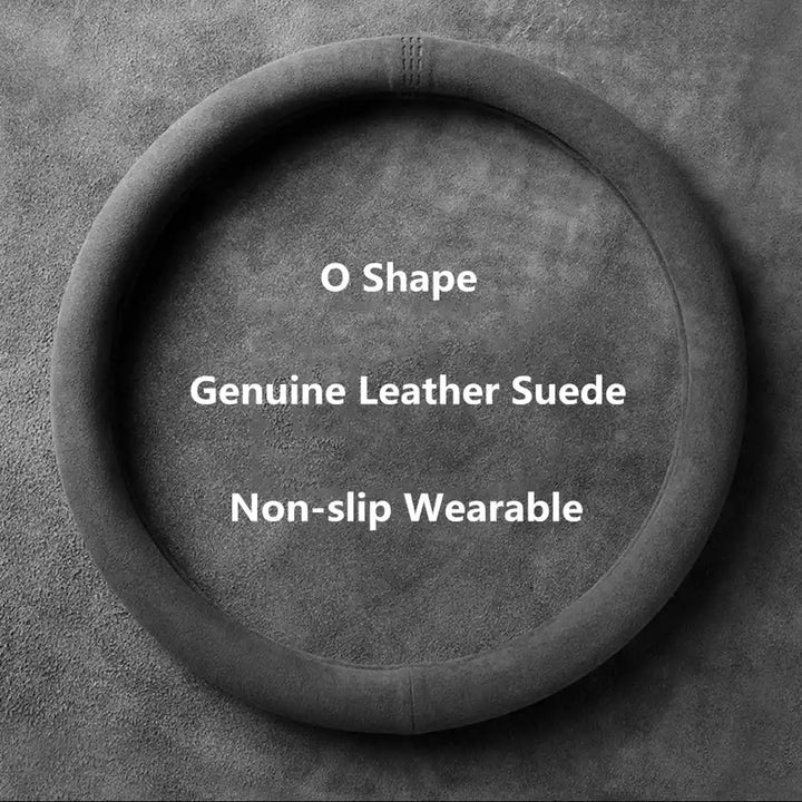 Cowhide Suede Steering Wheel Cover — Universal 37–38cm, Breathable