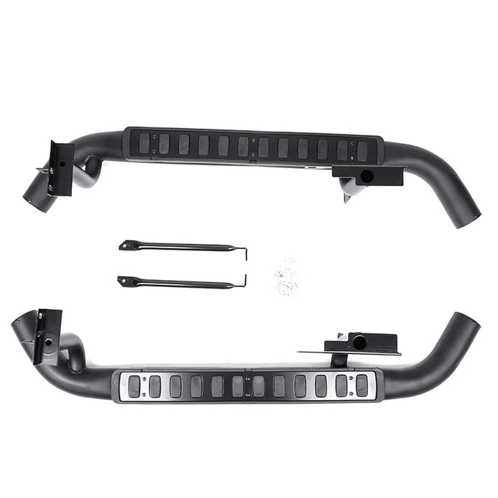 Black tubular side steps for Defender 90 and 2-door 110