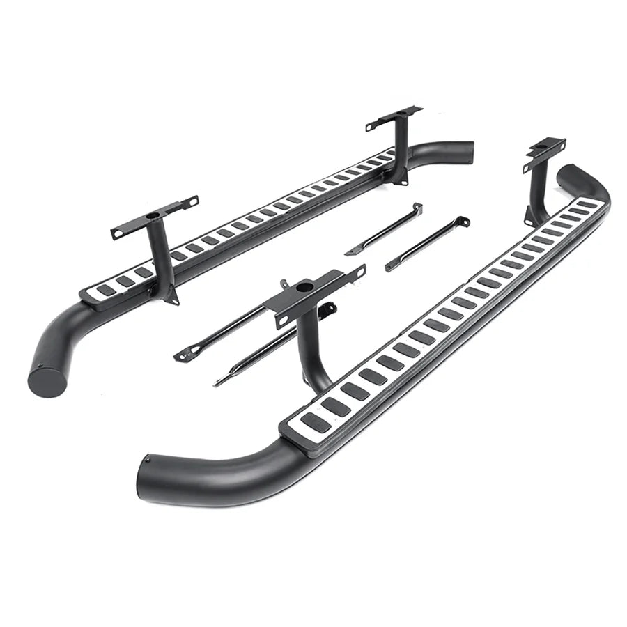 Black silver tubular side steps for classic Land Rover Defender 110
