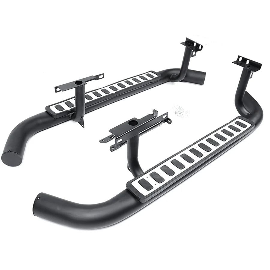 Black silver tubular side steps for Defender 90 and 2-door 110