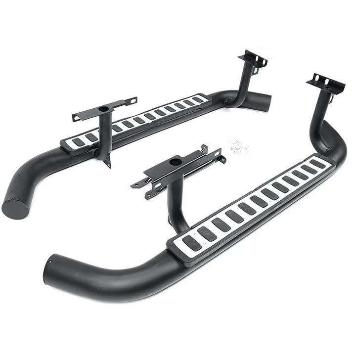 Black silver tubular side steps for Defender 90 and 2-door 110