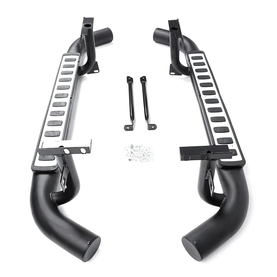 Land Rover Defender 90 black silver tubular side steps pair