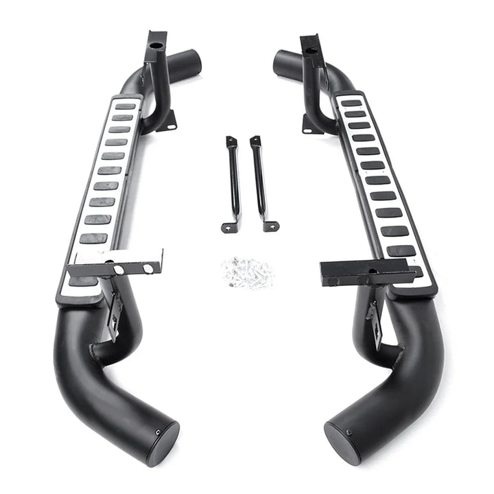Land Rover Defender 90 black silver tubular side steps pair