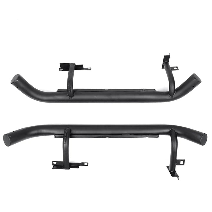 Land Rover Defender 90 black silver side steps rear angle