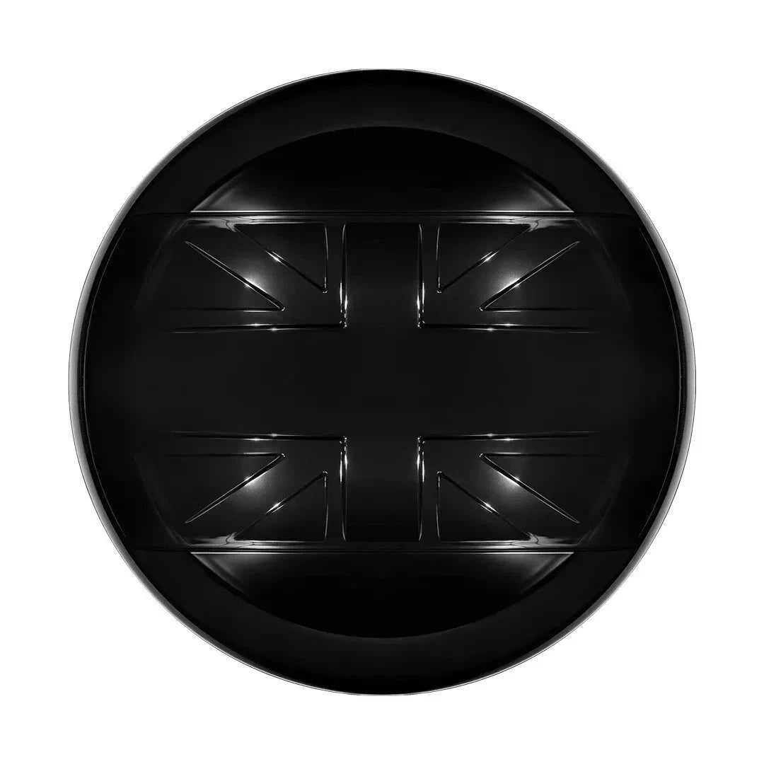 Defender 130 gloss black spare wheel cover UK flag rear view