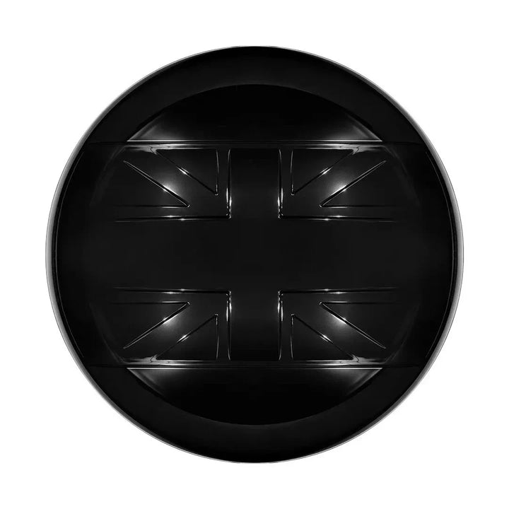 Defender 130 gloss black spare wheel cover UK flag rear view