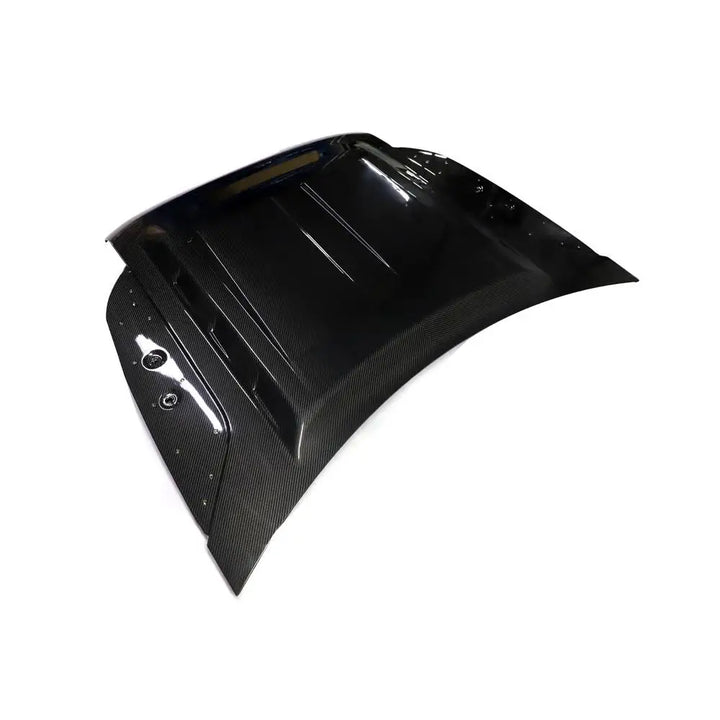 Dry carbon fibre bonnet for Land Rover Defender 110 showing weave