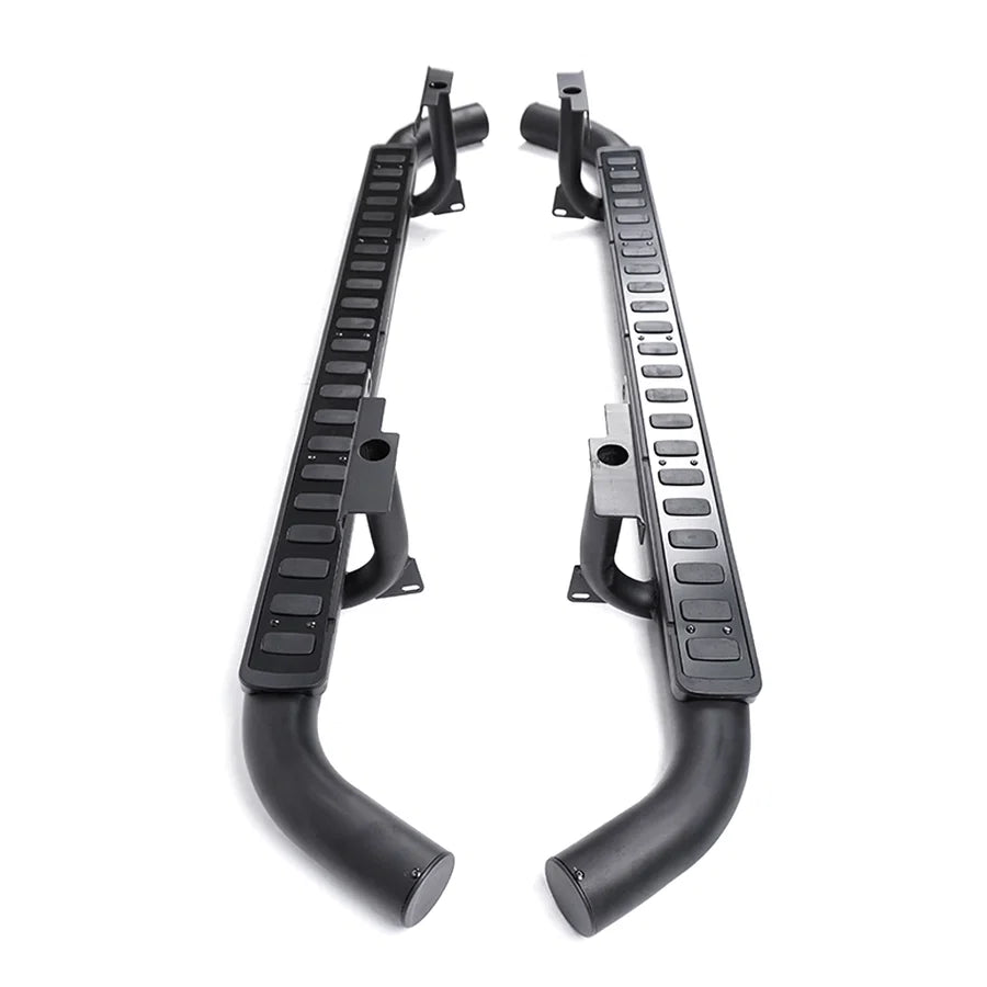 Black tubular side steps for classic Land Rover Defender 110