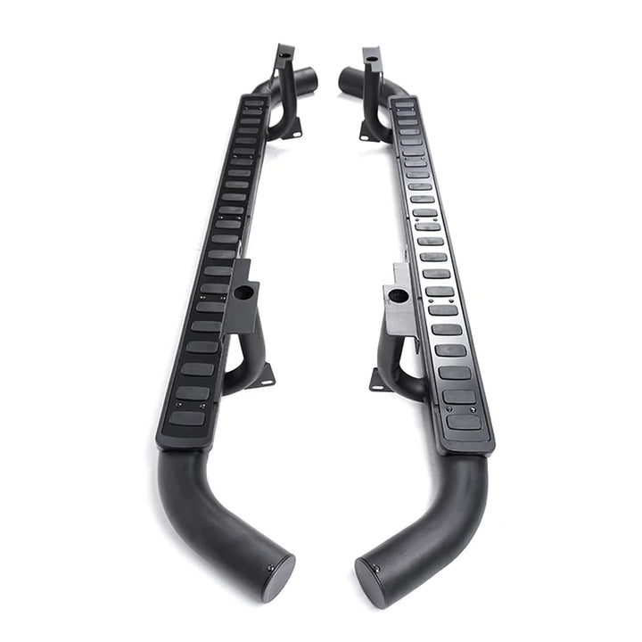 Black tubular side steps for classic Land Rover Defender 110