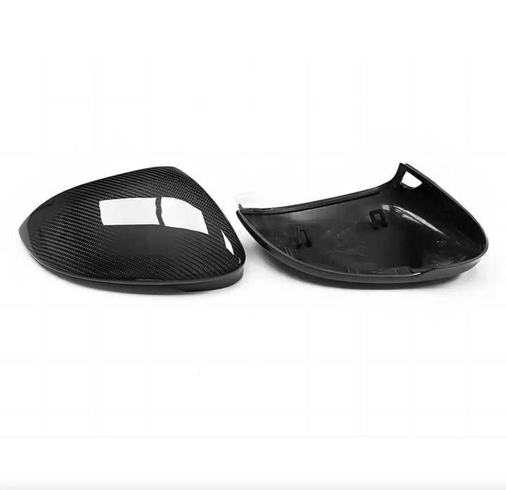Golf MK8 carbon fibre mirror covers pair showing clips