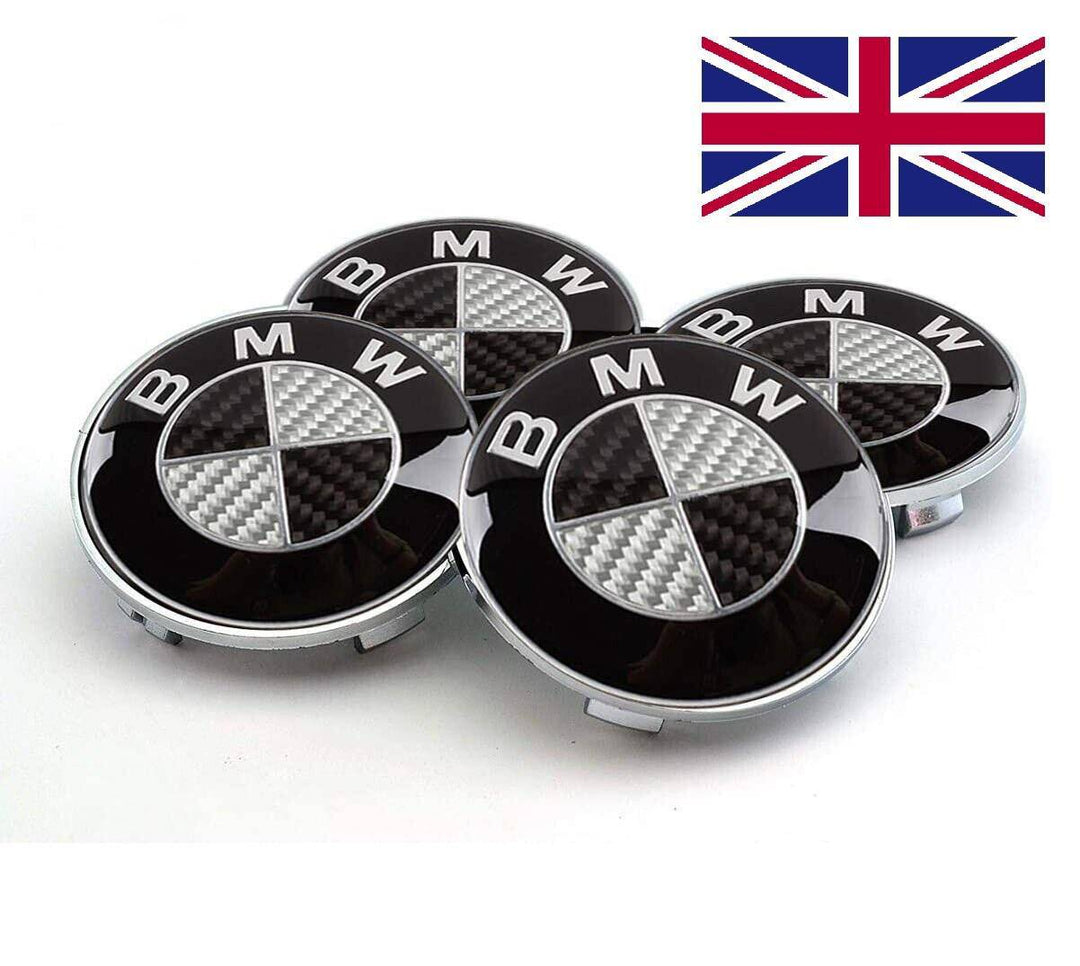 BMW Black & White Carbon Center Hub Alloy Wheel Caps 68mm Set Of 4 PCS - AutoCap Solutions