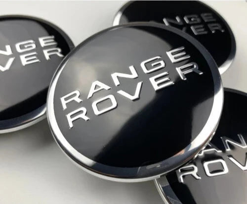 Set of 4 Black and Chrome Range Rover Alloy Wheel Centre Caps For Land Rover Badges Tuning - 63mm | AutoCap Solutions