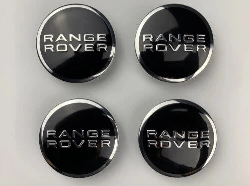 Set of 4 Black and Chrome Range Rover Alloy Wheel Centre Caps For Land Rover Badges Tuning - 63mm | AutoCap Solutions