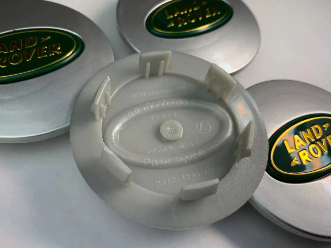 Set of 4 Silver, Green and Yellow Alloy Wheel Centre Caps For Land Rover Badges Tuning - 63mm | AutoCap Solutions