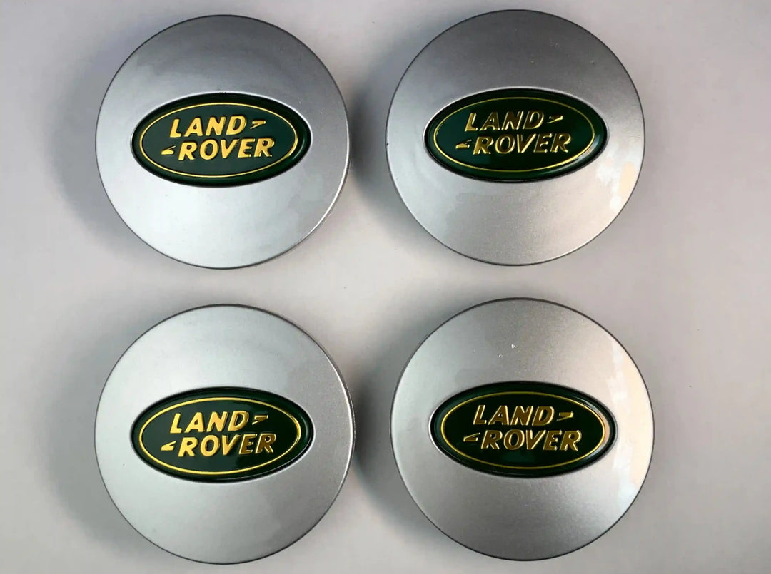 Set of 4 Silver, Green and Yellow Alloy Wheel Centre Caps For Land Rover Badges Tuning - 63mm | AutoCap Solutions