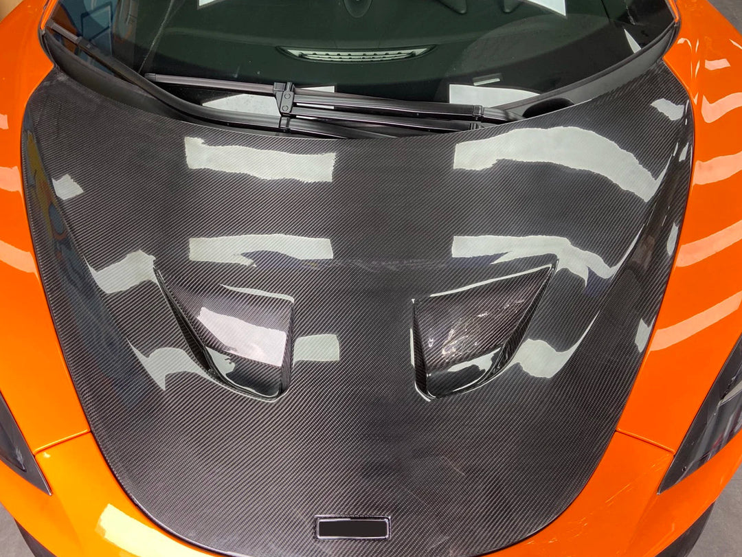 McLaren 570GT dry carbon fibre replacement bonnet installed