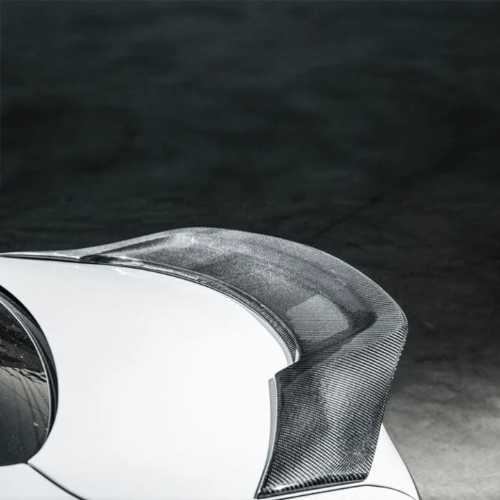 Carbon fibre rear spoiler fitted to Mercedes-Benz W205 C43 saloon, side view
