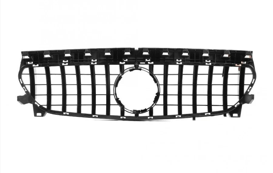 Mercedes-Benz CLA C117 gloss black vertical slat front grille, rear view showing mounting points