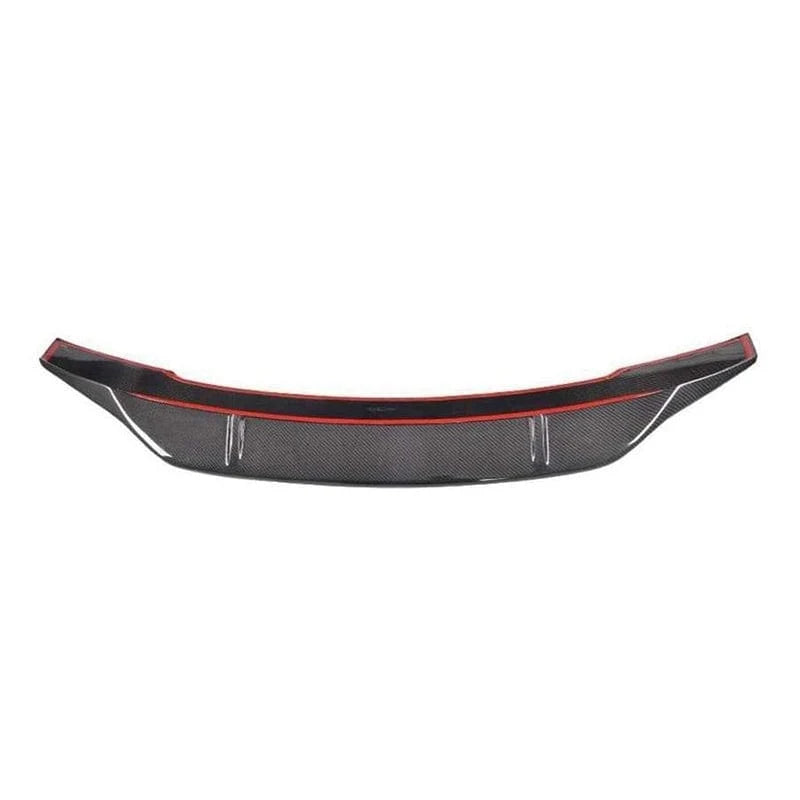 Carbon fibre rear spoiler for Mercedes W213 on a plain background showing adhesive side