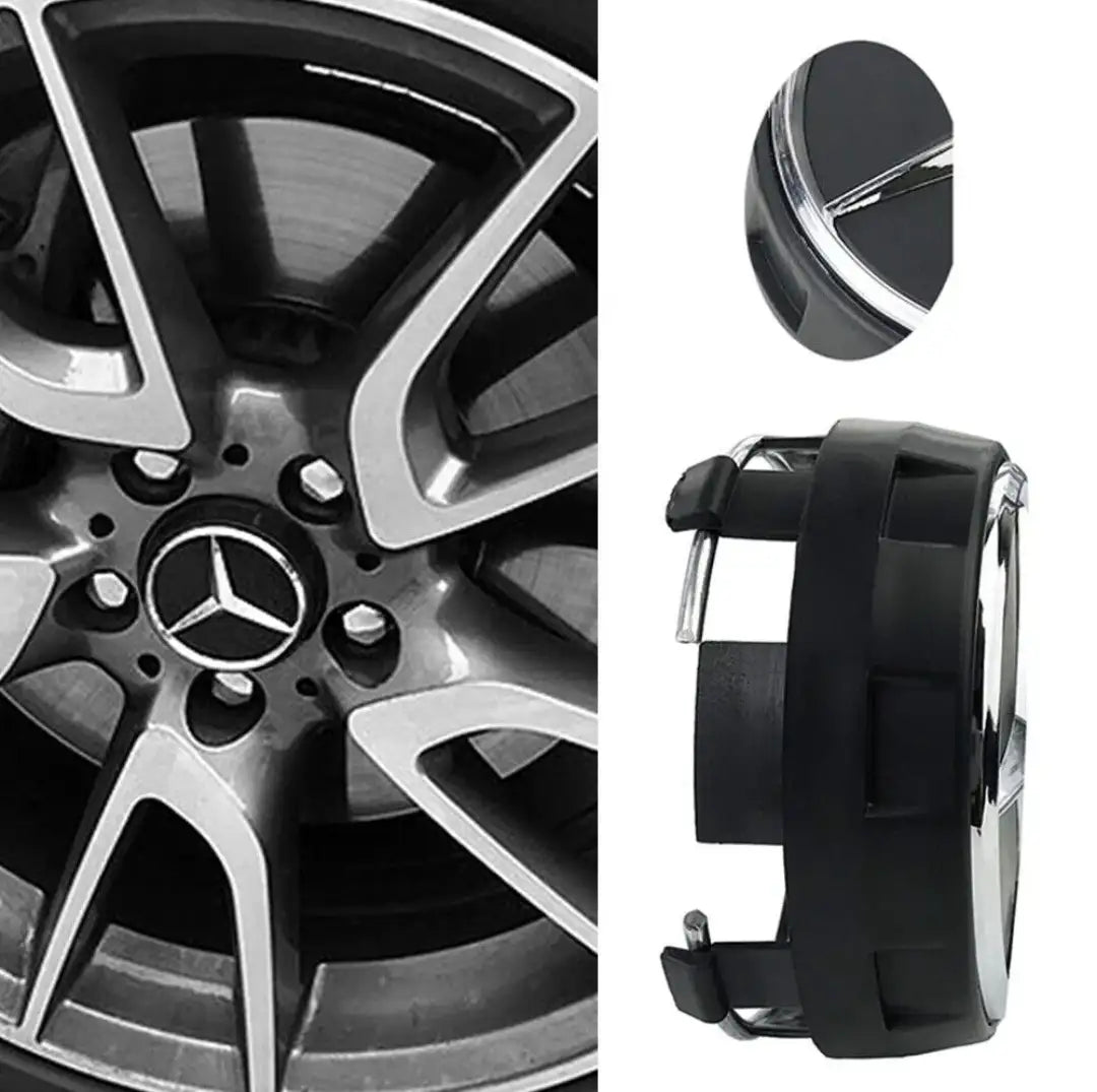 Mercedes Benz Alloy Wheel Raised Centre Caps BLACK - 75mm | AutoCap Solutions